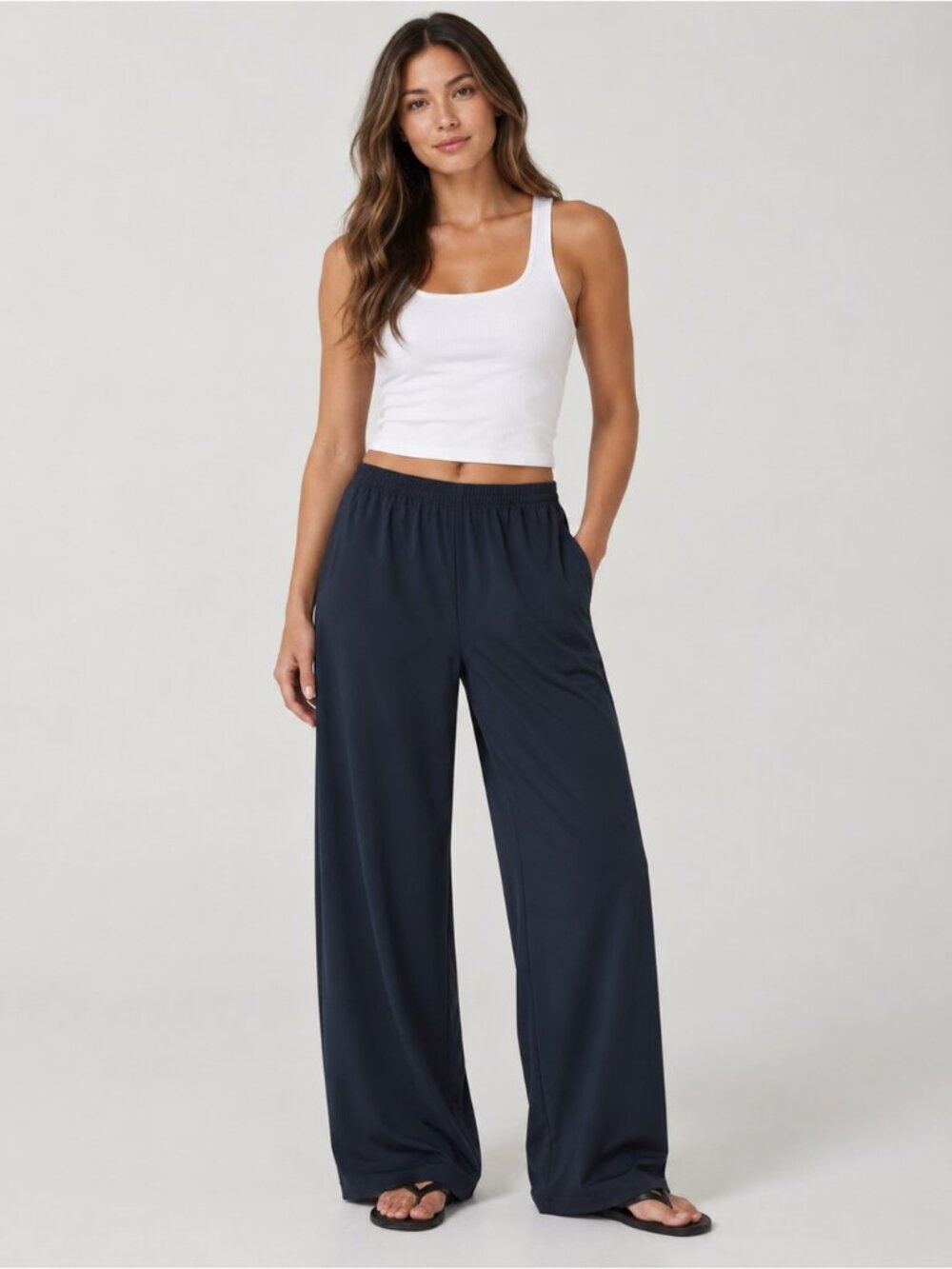 Vuori Villa Everyday Wideleg Pants Navy Blue Size Large Minimalist Travel Lounge